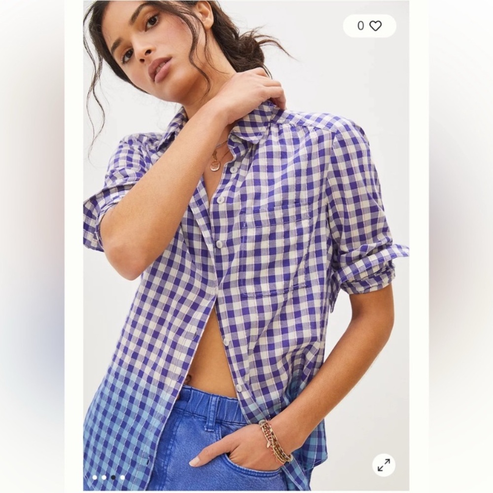 NWOT | Anthropologie | Pilcro | Deb Checked Dip Dye | Button Down | Blue | XS